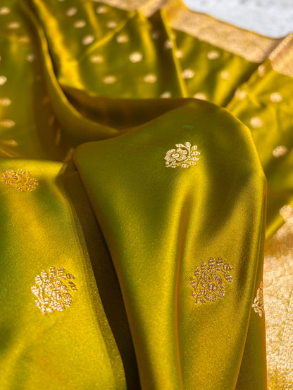 Liril Mehndi Floral Boota Pattern Satin Katan Silk Saree SK72