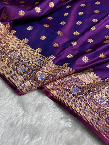Cross Purple Booti Katan Silk saree