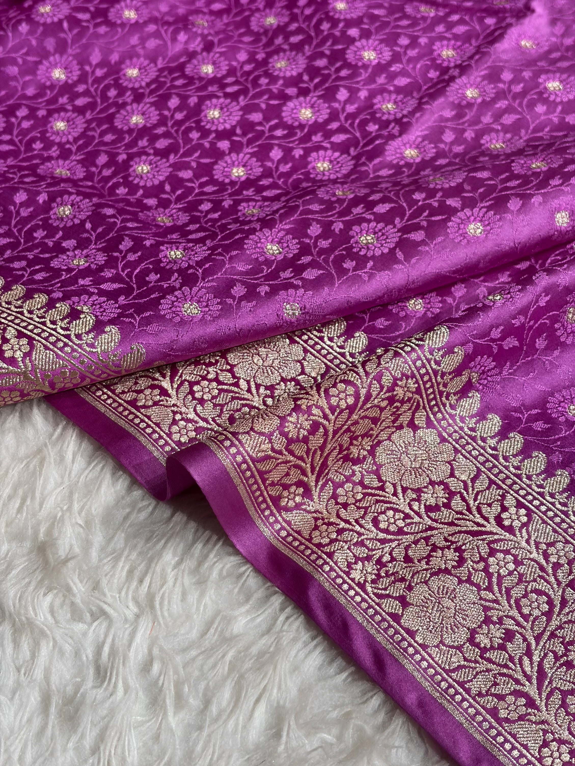 Banarasi Lavender Shades Booti Tanchoi Mashru Silk Saree