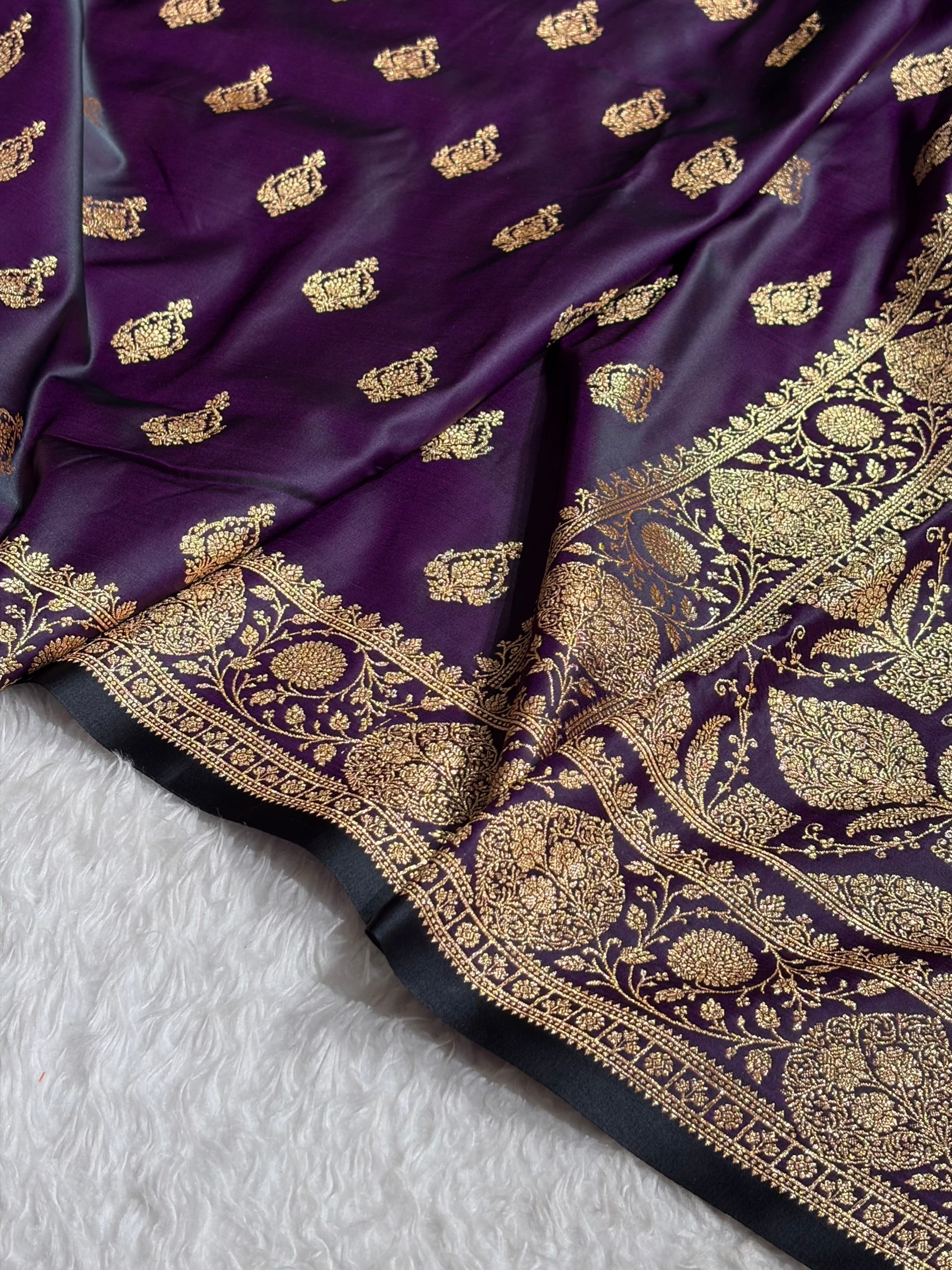 Banarasi Satin Katan Saree With Boota in Cross Wine Shades SK98