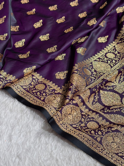 Banarasi Satin Katan Saree With Boota in Cross Wine Shades SK98