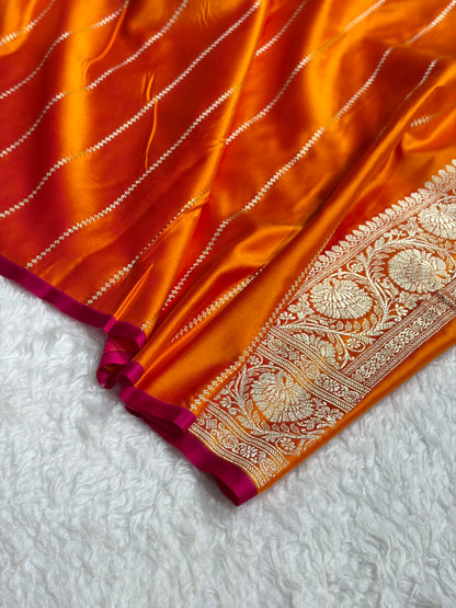 Banarasi Fire Gold Shades Tanchoi Motif Mashru Silk Saree