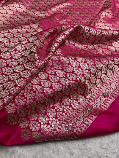 Rani Shades Plain Banarasi With Minakari Ari Zardozi Work Floral Border Mashru Silk Saree BMCS123