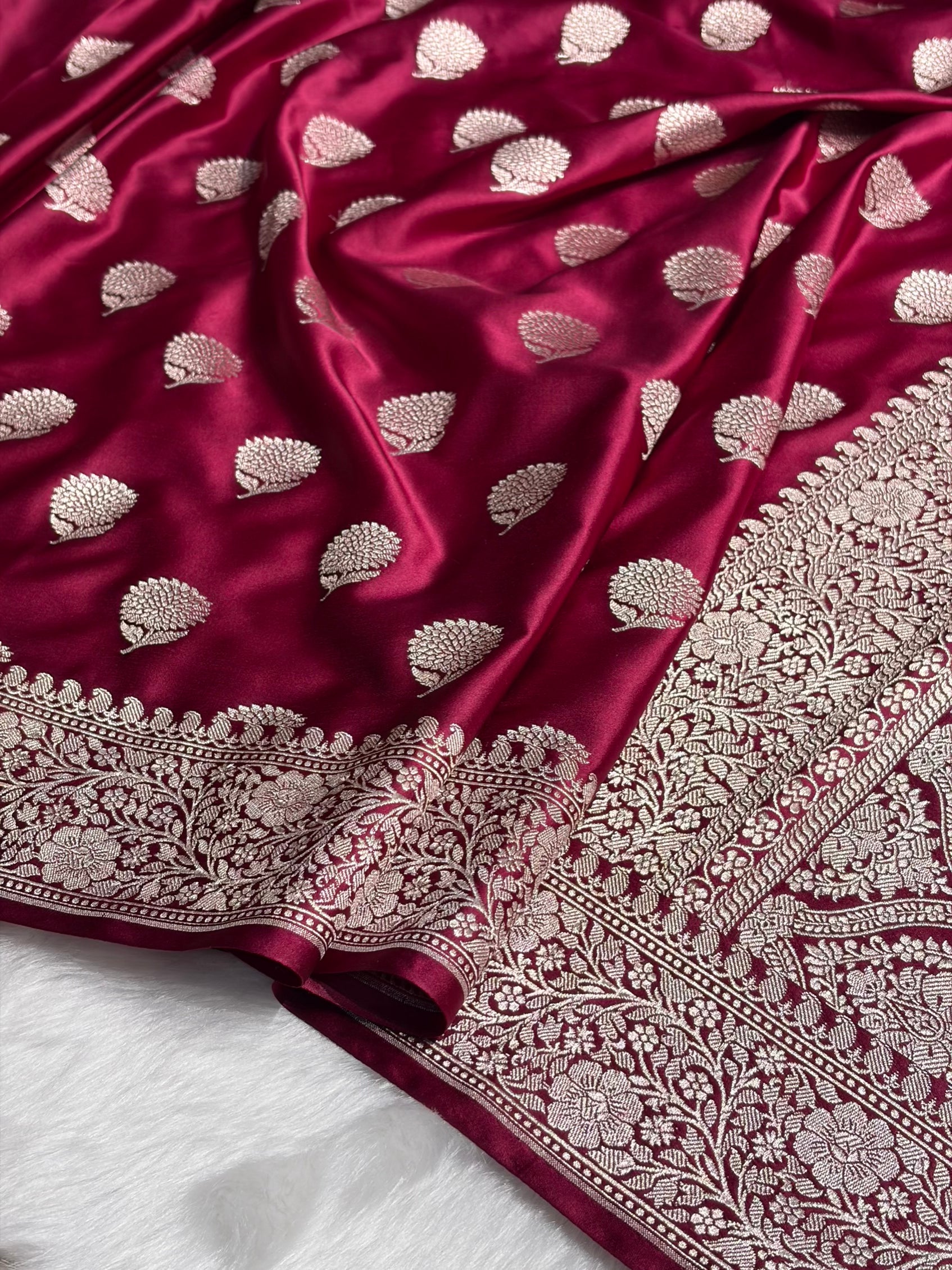 Garnet Tree Boota Mashru Silk Saree