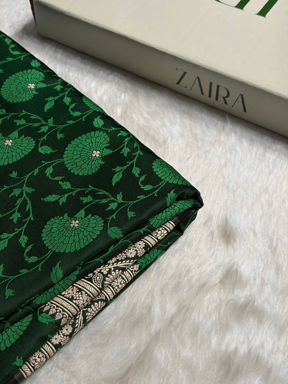 Bottle Green Shades Tanchoi Motif Mashru Silk Saree MST-11