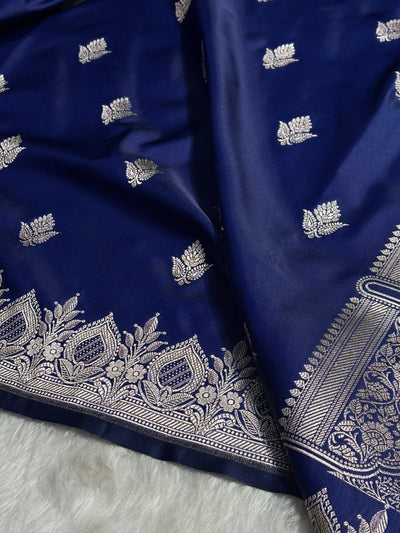 Navy Blue Floral Boota With Floral Border Mashru Silk Saree MSM-80
