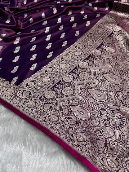 Cross Purple Dual Floral Booti Mashru Silk Saree
