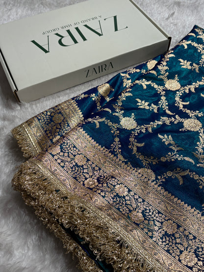 Peacock Banarasi Jaal Satin Silk Saree with gotta patti SSGP14