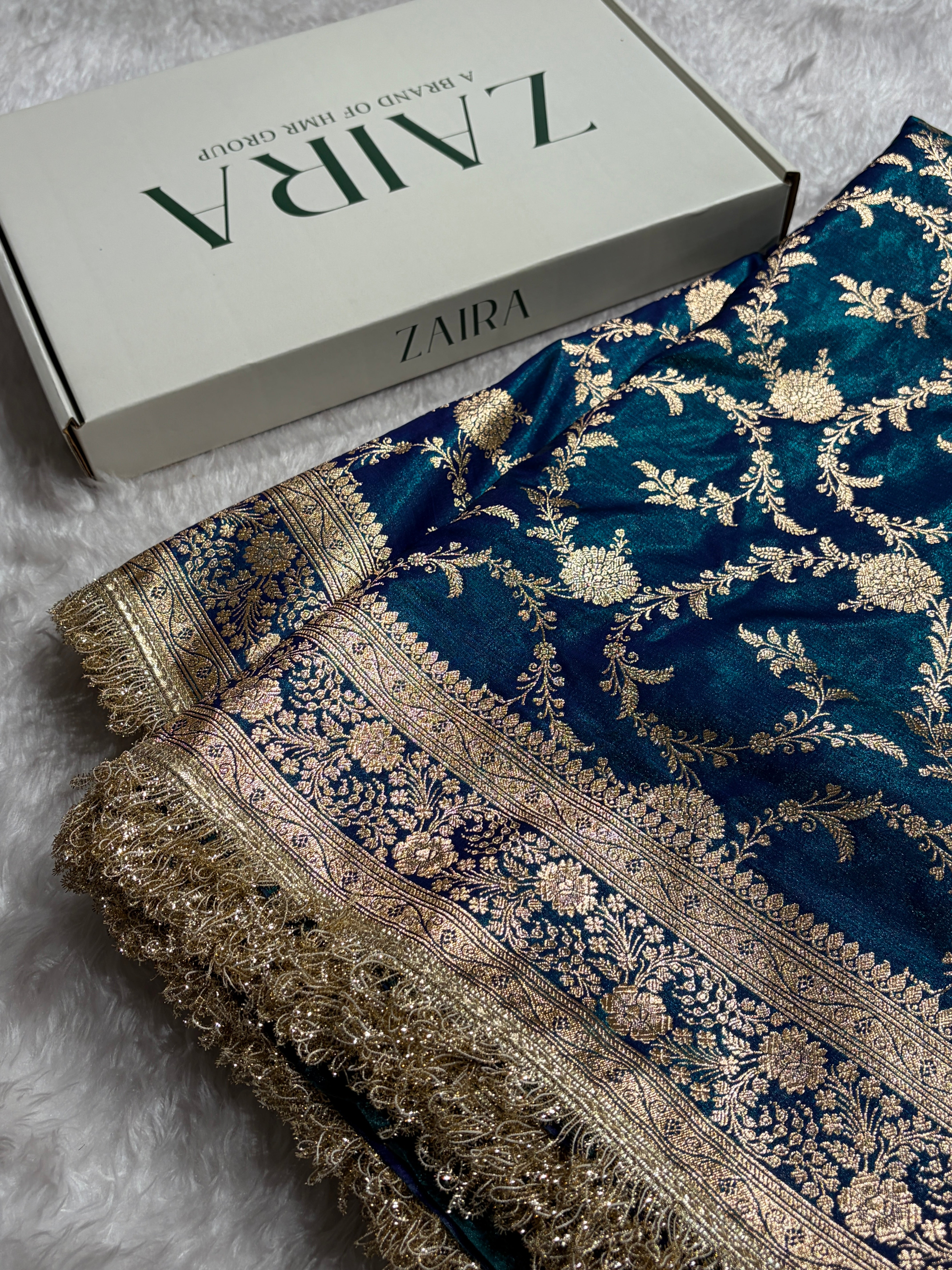 Peacock Banarasi Jaal Satin Silk Saree with gotta patti SSGP14