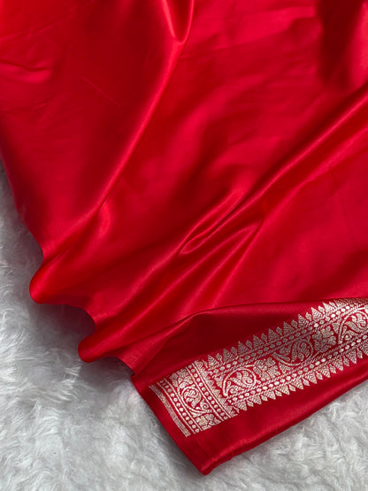 Premium Banarasi Satin Katan Saree in Red Shades SK90