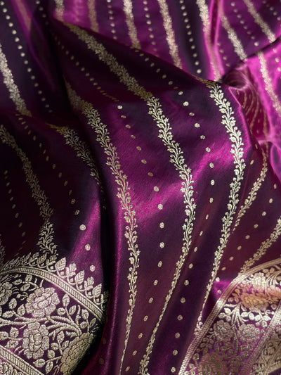 Banarasi Wine Shades Cross Pattern Banarasi Satin Silk Saree SS61