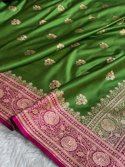 Green - Rani Banarasi Boota Katan Silk Saree SKM29
