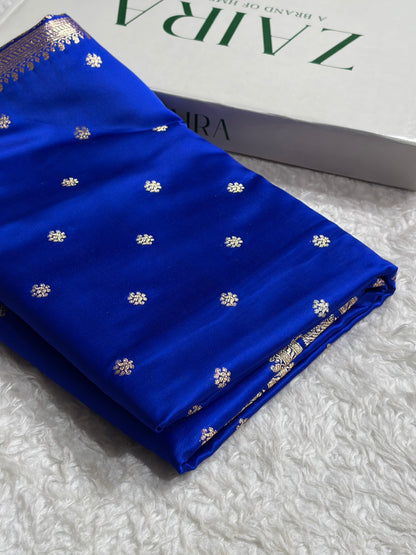 Banarasi Satin Katan Saree With Boota Pattern in Royal Blue Shades SK127