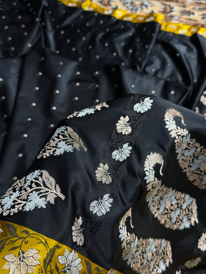 Contrast Black With Mustard Floral Boota With Floral Border Mashru Silk Saree MSM-78