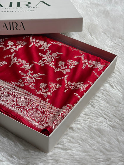 Banarasi Floral Jaal Pattern in Red Shades Floral Mashru Silk Saree MCS98