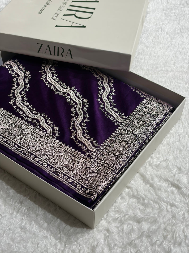 Banarasi Cross Pattern in Purple Shades Floral Mashru Silk Saree MCS93