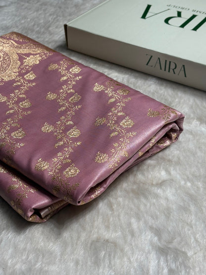 Blush Pink Shades Banarasi  Cross Jaal Satin Silk Saree SS11