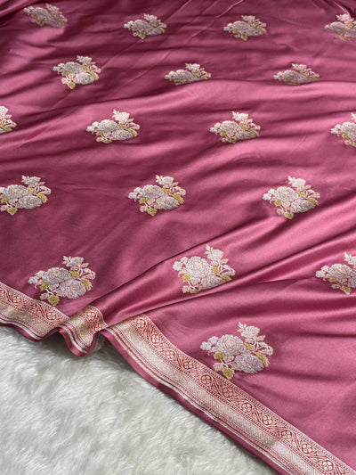 Mauve Sona Rupa Minakari Floral Motif Mashru Silk Saree MCS50