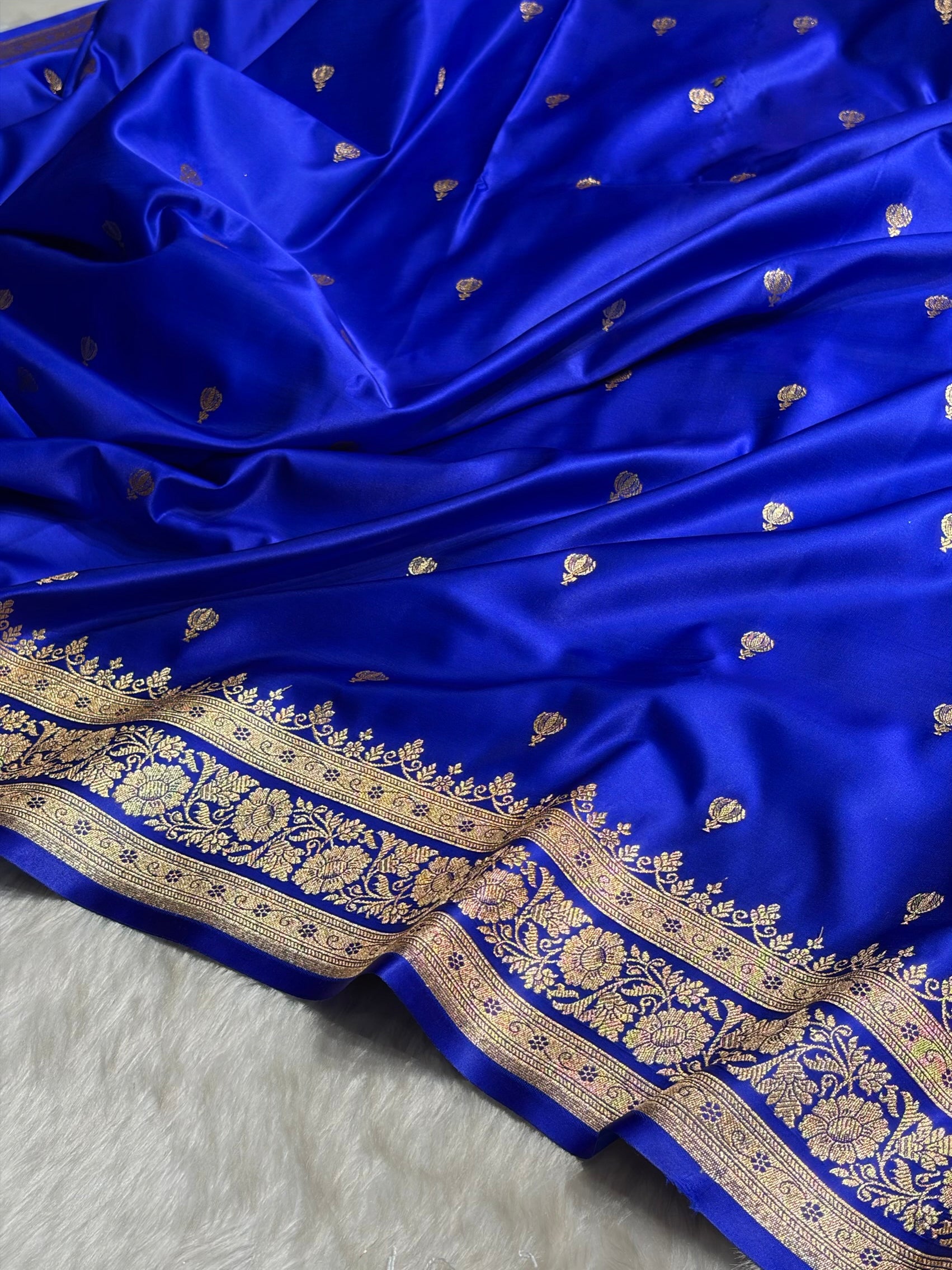 Royal Blue Booti Pattern Satin Katan Silk Saree SK66