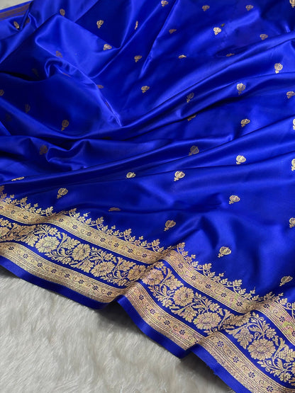 Royal Blue Booti Pattern Satin Katan Silk Saree SK66