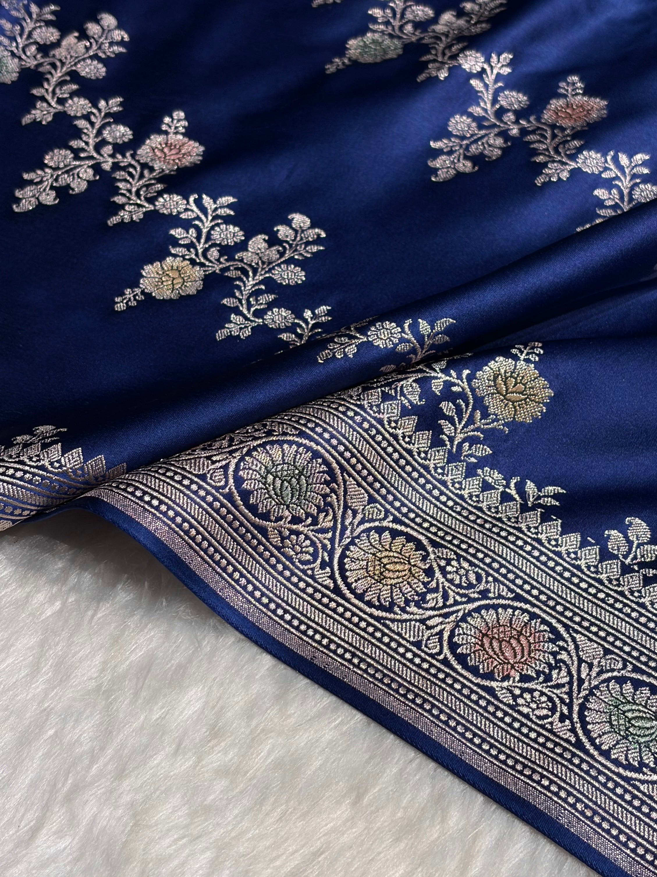 Royal Blue Minakari Banarasi Cross Mashru Silk Saree MS01