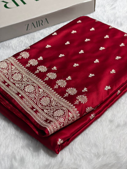 Banarasi Maroon Shades Floral Mashru Silk Saree MS89