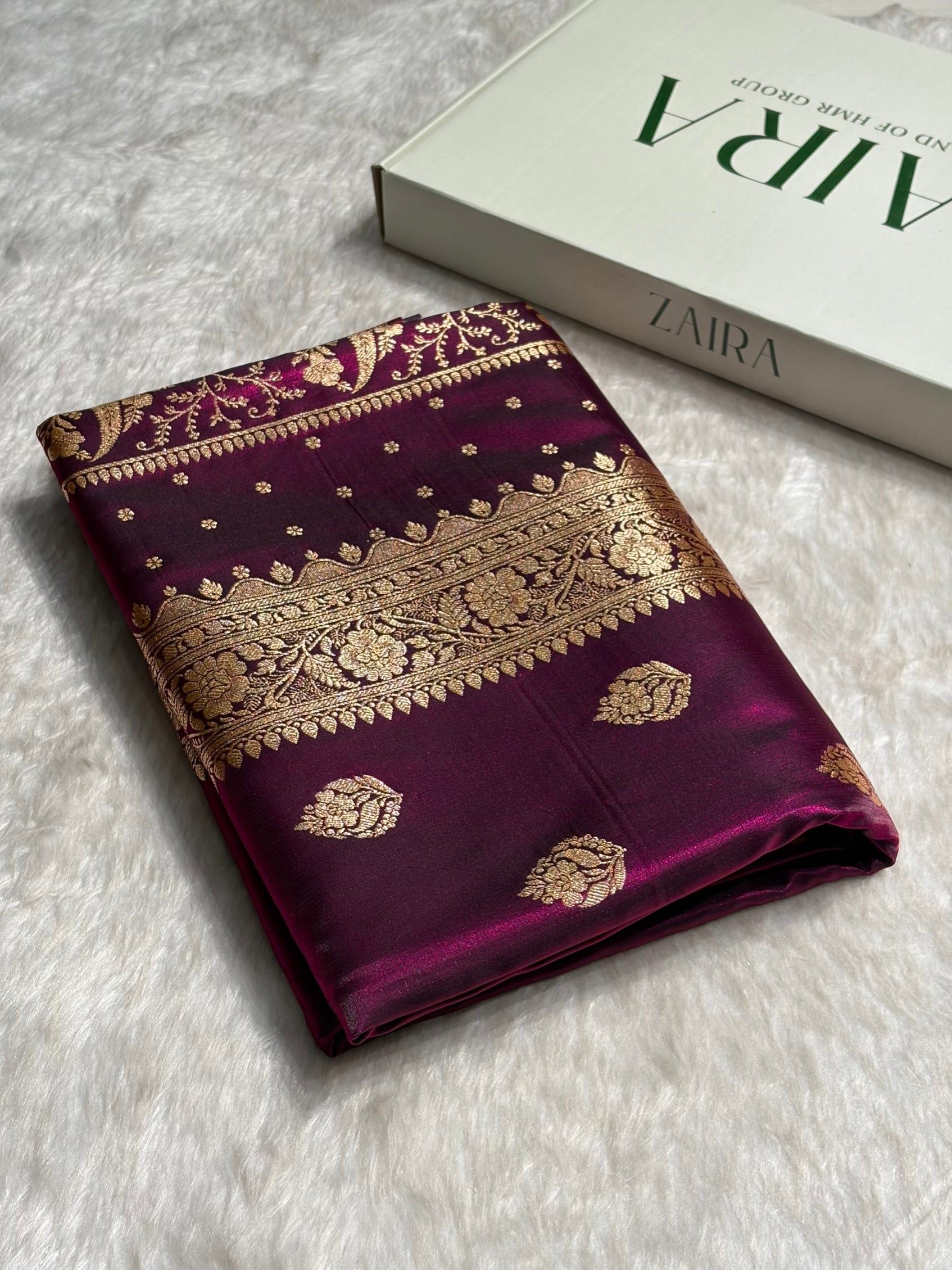 Satin Silk Saree Booti Motif in Wine Shades SS20