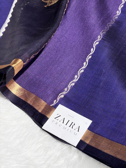 Navy Blue Shades Rangkart Handwoven Pure Katan Raw Mango Silk RM-38