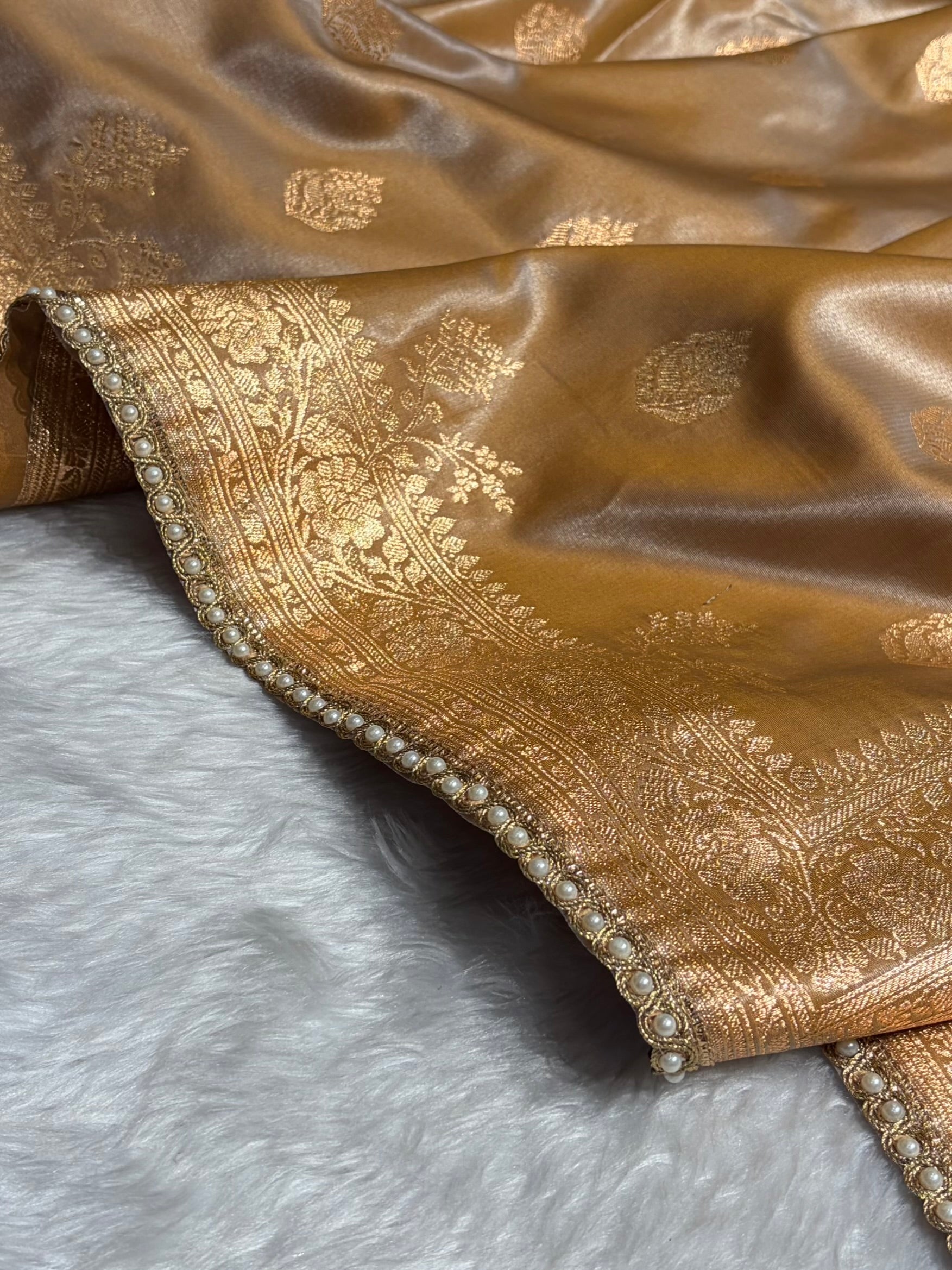 Banarasi Satin Silk Saree With Gotta Patti Booti Motif in Tusser Shades SSGP20