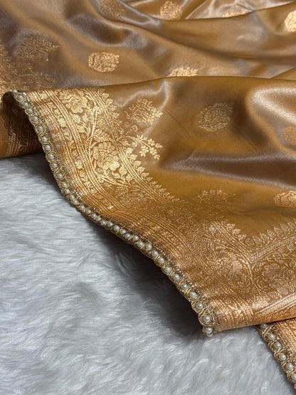 Banarasi Satin Silk Saree With Gotta Patti Booti Motif in Tusser Shades SSGP20