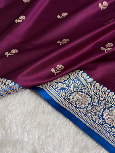 Wine / Royal Blue Shades Banarasi Booti Pattern Mashru Silk Saree MSM-137
