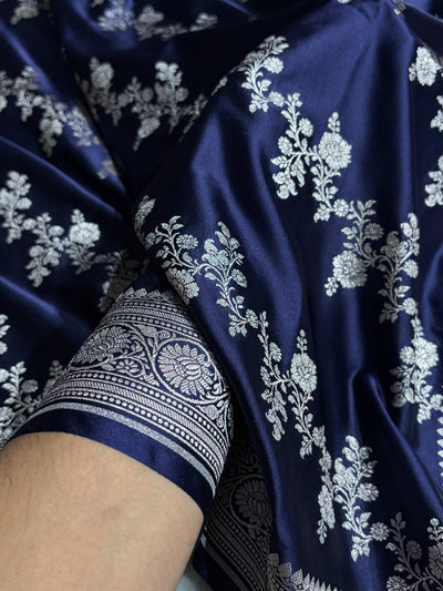 Navy Blue Shades Banarasi Cross Mashru Silk Saree