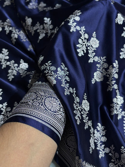 Navy Blue Shades Banarasi Cross Mashru Silk Saree