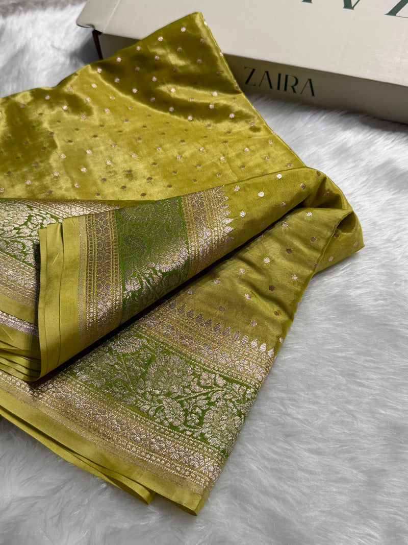 Lemon Shades With Contrast Border Crepe Silky Katan Banarasi Saree CSK-06