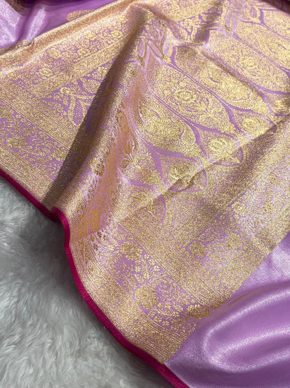 Ultra Light Weight Satin Silk Boota in Lavender Shades SS05