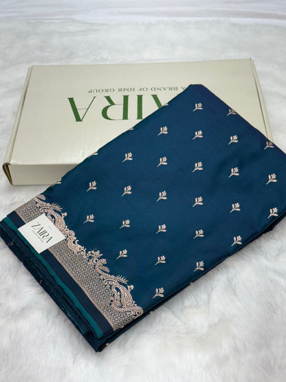 German Blue Floral Boota Mashru Silk Saree MSM 75