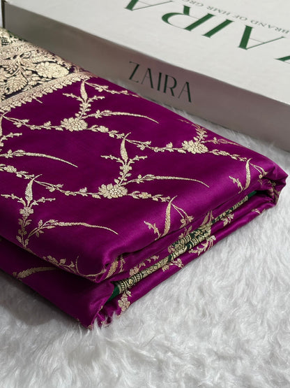Banarasi Satin Katan Saree With Boota in Contrast Wine With Green Shades SK115