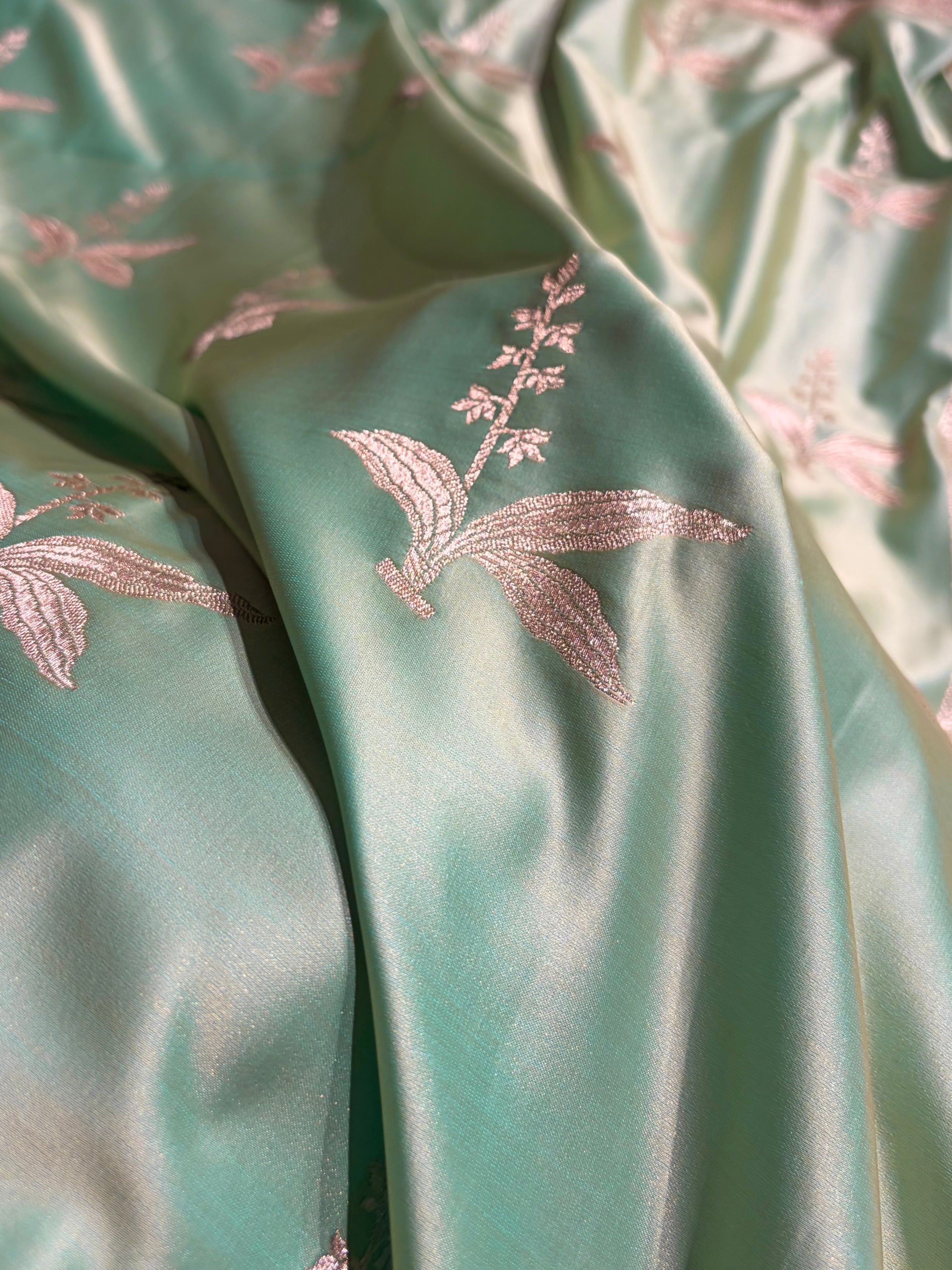 Light Pista Floral Motif Mashru Silk Saree MSM-04