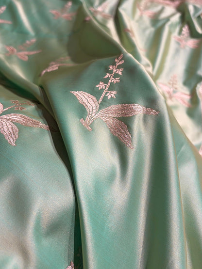Light Pista Floral Motif Mashru Silk Saree MSM-04