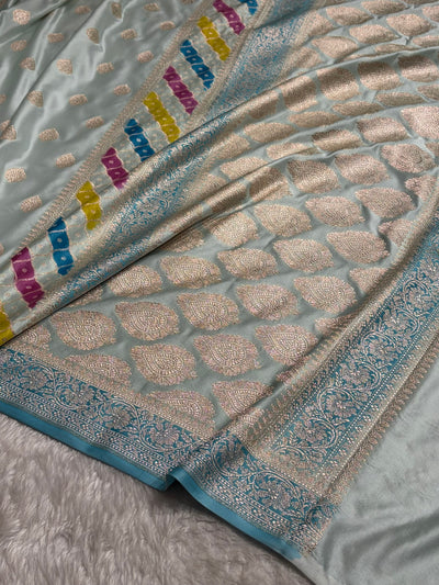 White Shade With Rangkat Border Pattern Mashru Silk Saree
