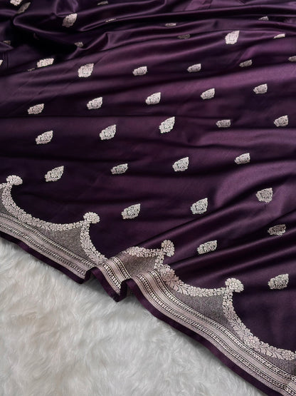 Dark Purple Shades Scallop Mashru Silk Saree MS20
