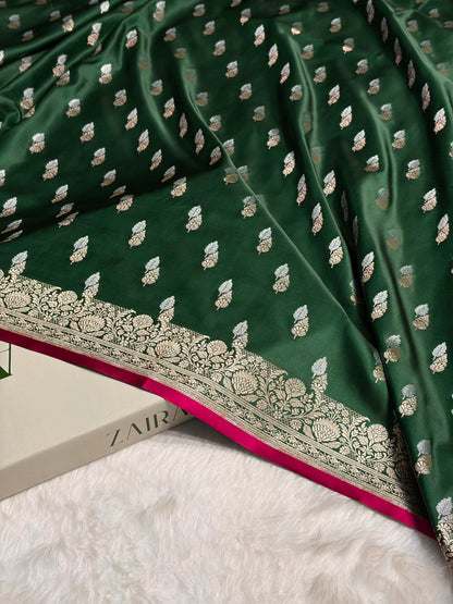 Bottle Green Shades Floral Booti Mashru Silk Saree MSM-69