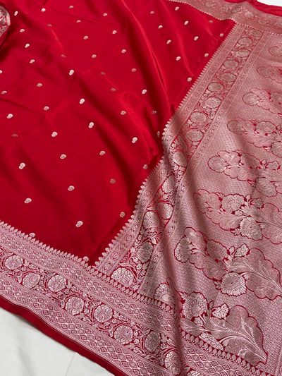 Red Shade With Booti Pattern Mashru Silk Saree