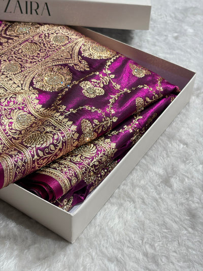 Satin Silk Saree Banarasi Swarovski Work Jaal in Wine Shades BSS23 (R)