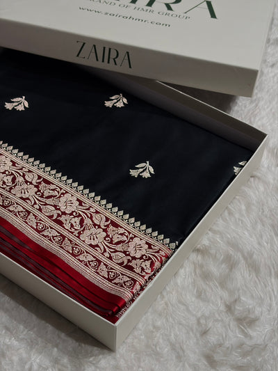 Contrast Black / Red Shades Banarasi Booti Pattern Mashru Silk Saree MSM-138