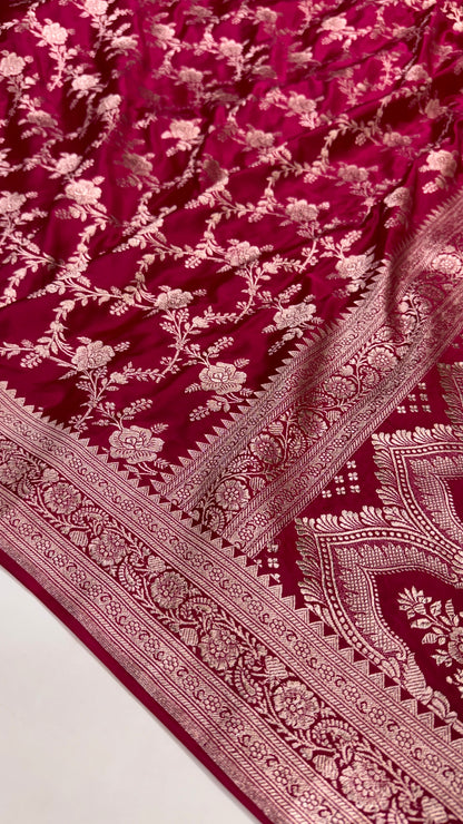 Ruby Pink Banarasi Jaal Mashru Silk Saree