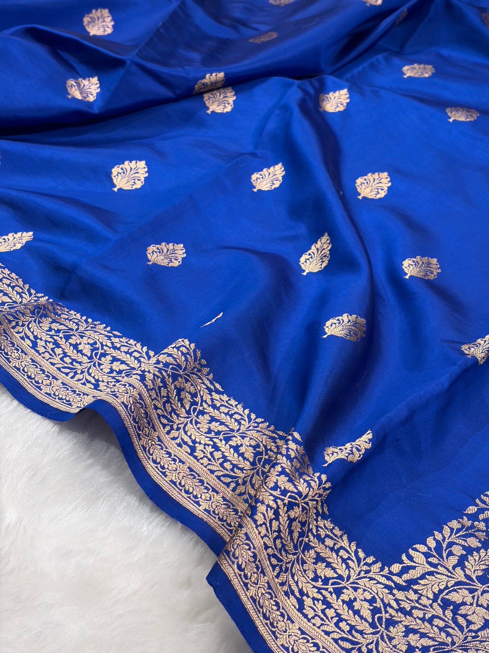 Royal Blue Boota Handwoven Pure Katan Paper Silk RM-31