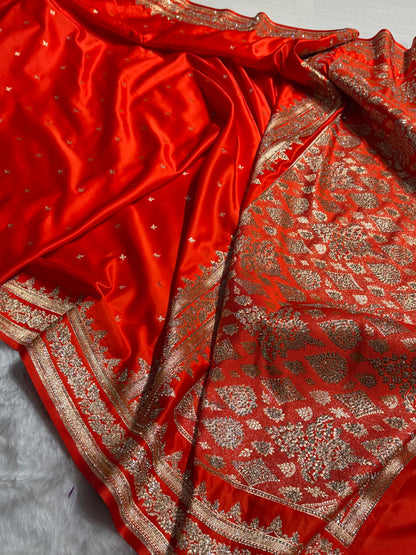Orange Banarasi Swarovski Work Booti Katan Silk Saree BSKM17