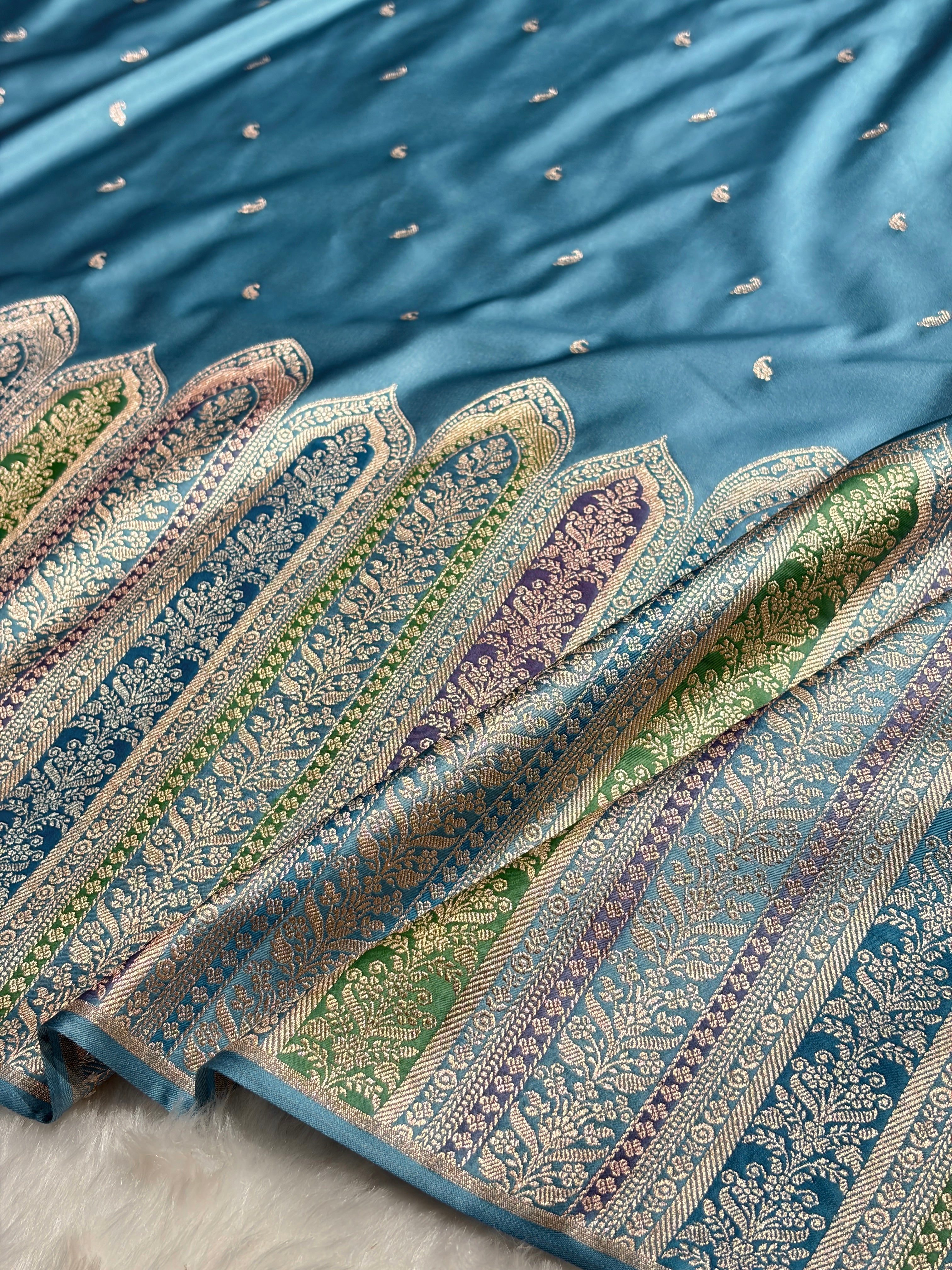Skirt Border Sky Blue Minakari Mashru Silk Saree MS13