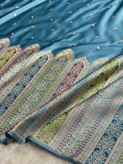 Skirt Border Dusty Firozy Minakari Mashru Silk Saree MCS13